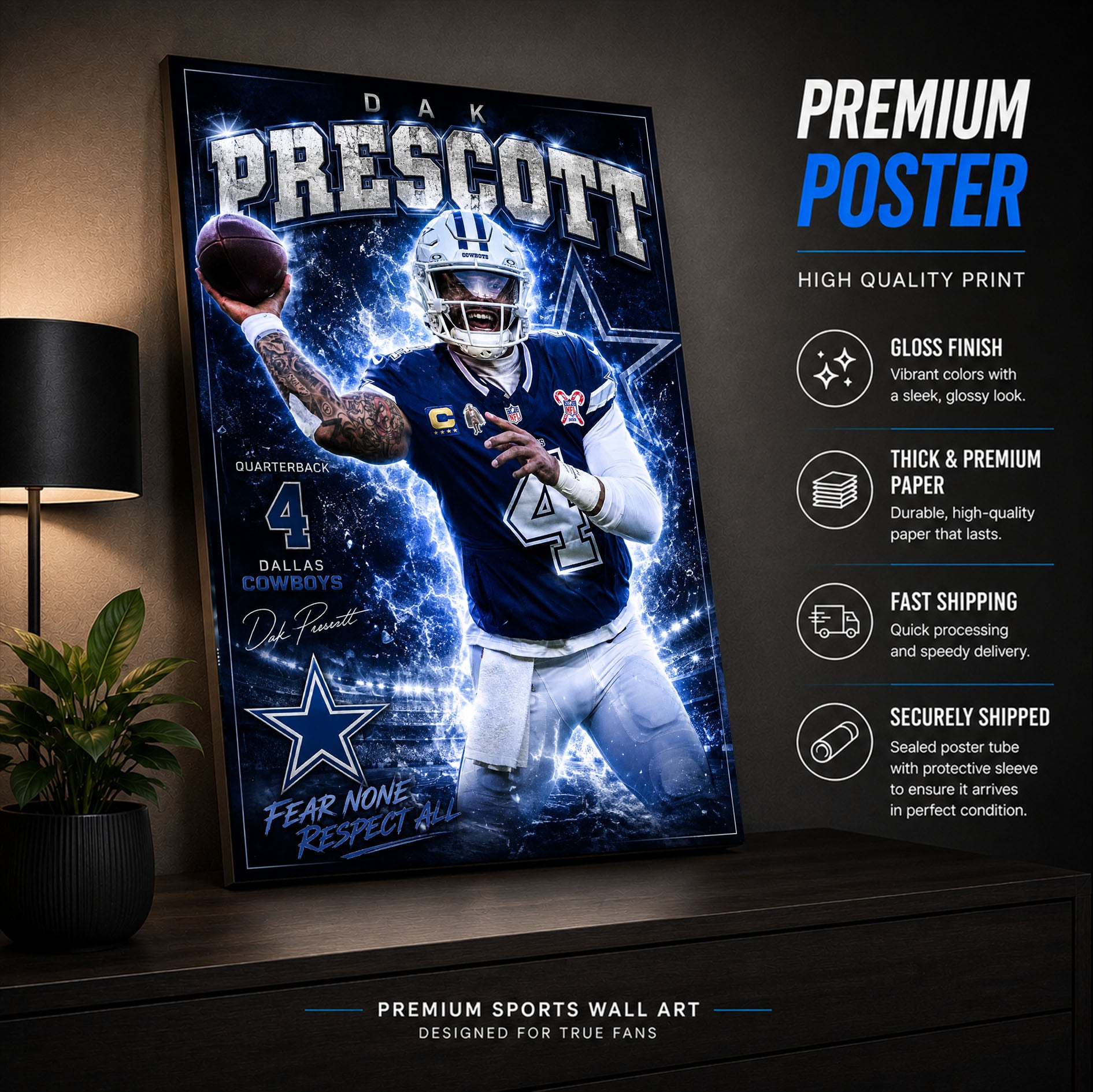 Dak Prescott Cowboys Fan Poster or Canvas Wall Art