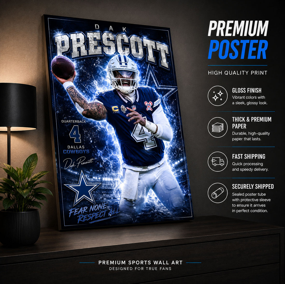 Dak Prescott Cowboys Fan Poster or Canvas Wall Art