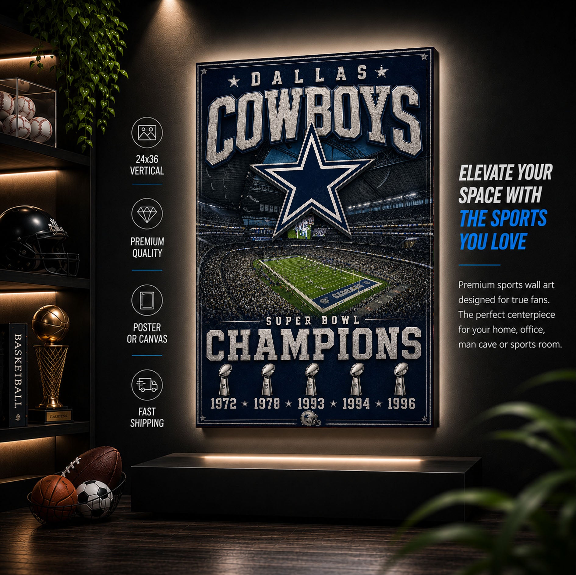 Dallas Cowboys Stadium Fan Poster or Canvas Wall Art