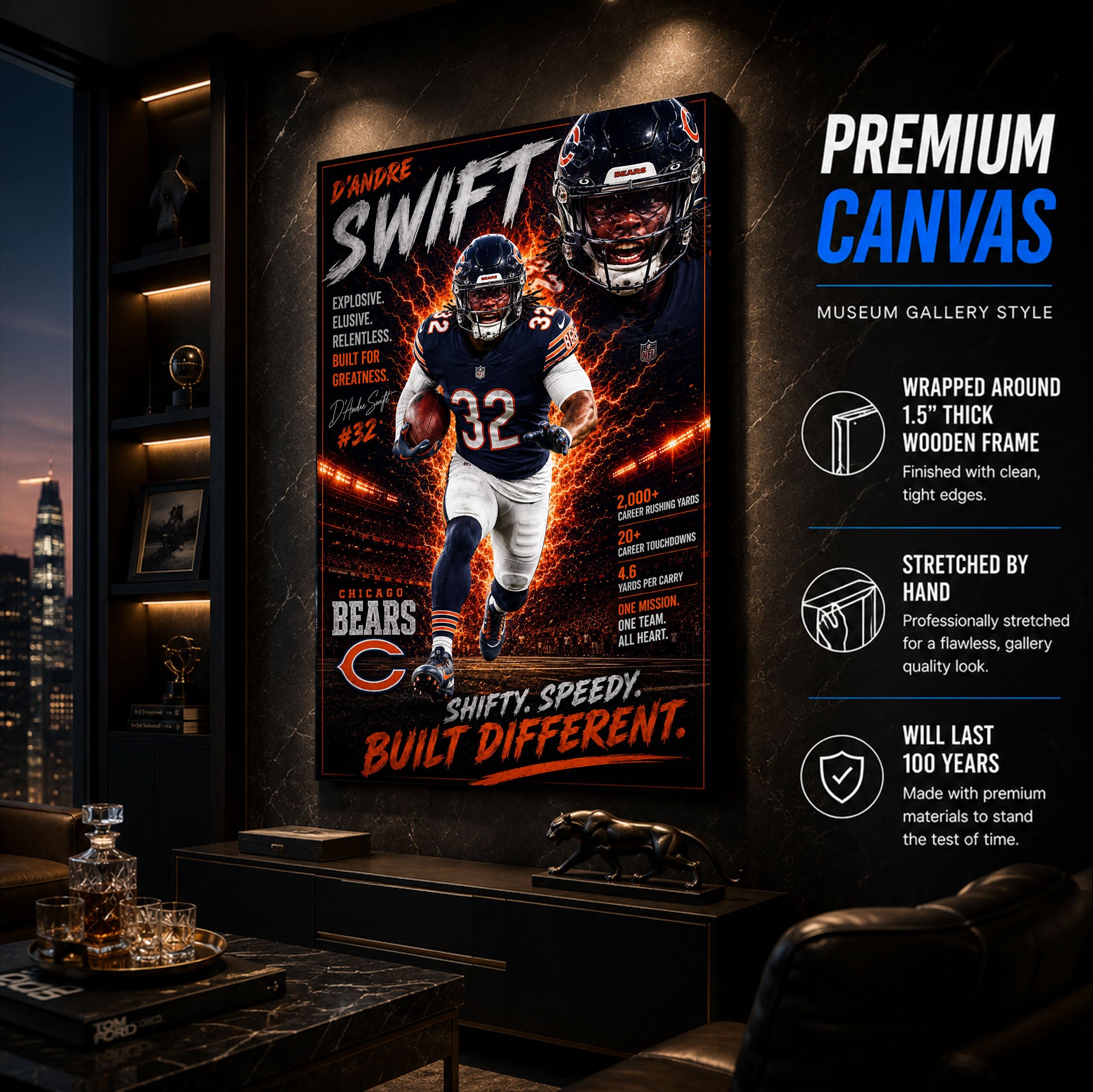 Dandre Swift Bears Fan Poster or Canvas Wall Art