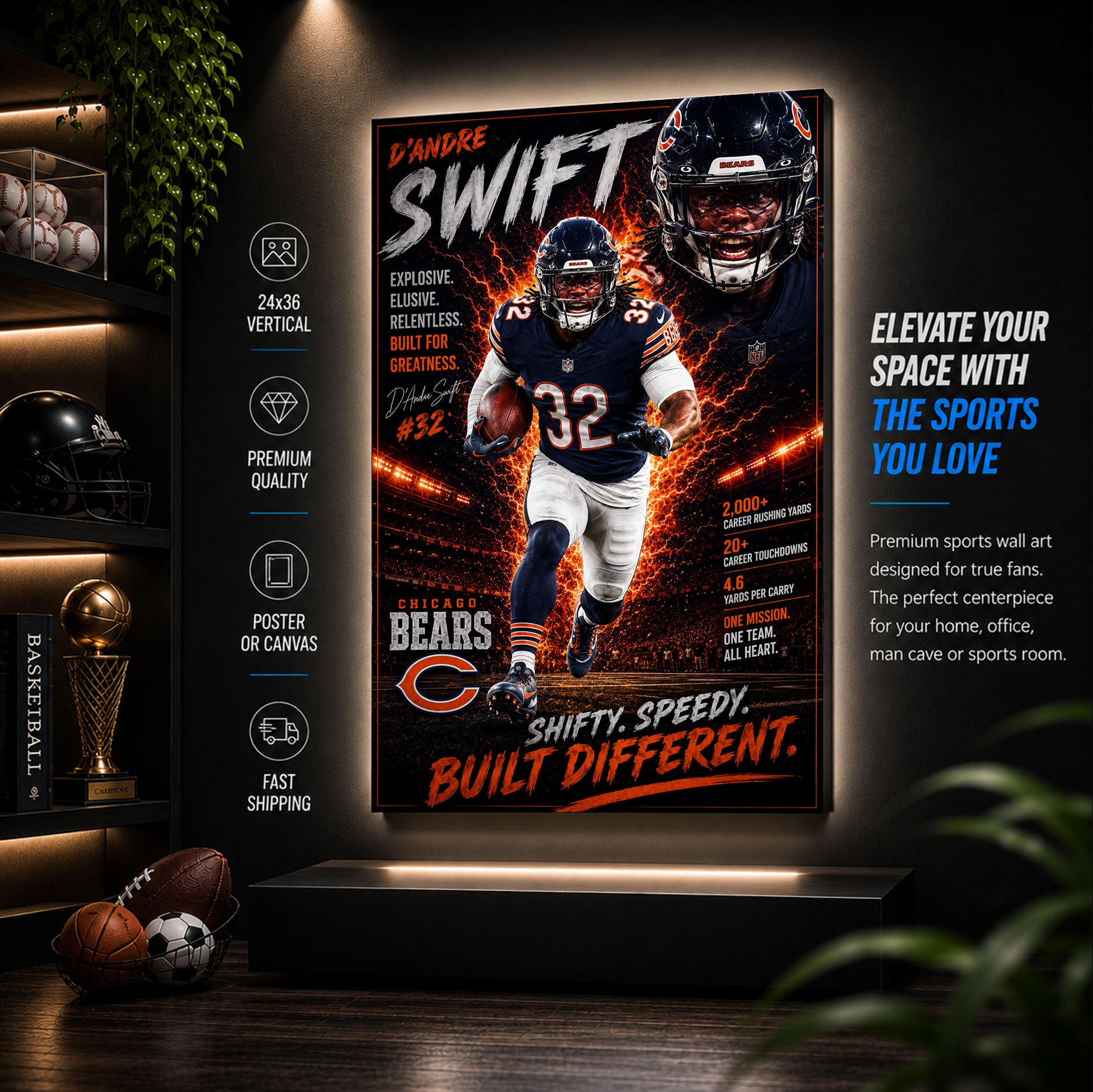 Dandre Swift Bears Fan Poster or Canvas Wall Art
