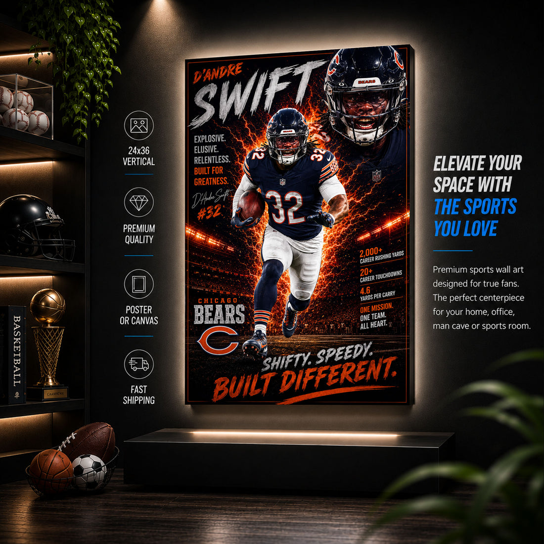 Dandre Swift Bears Fan Poster or Canvas Wall Art