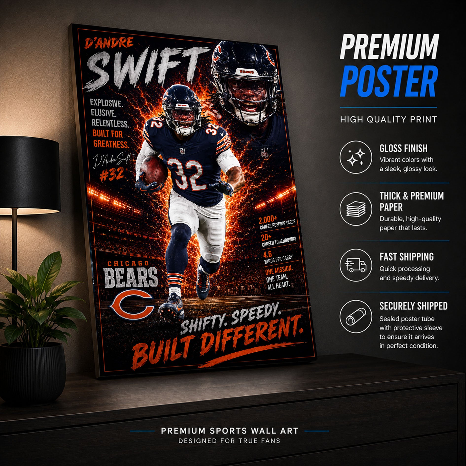 Dandre Swift Bears Fan Poster or Canvas Wall Art