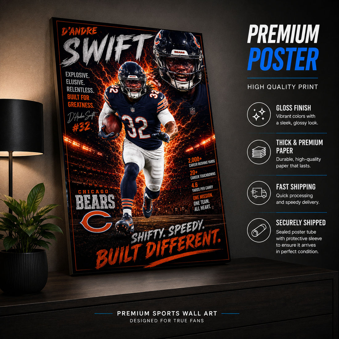 Dandre Swift Bears Fan Poster or Canvas Wall Art
