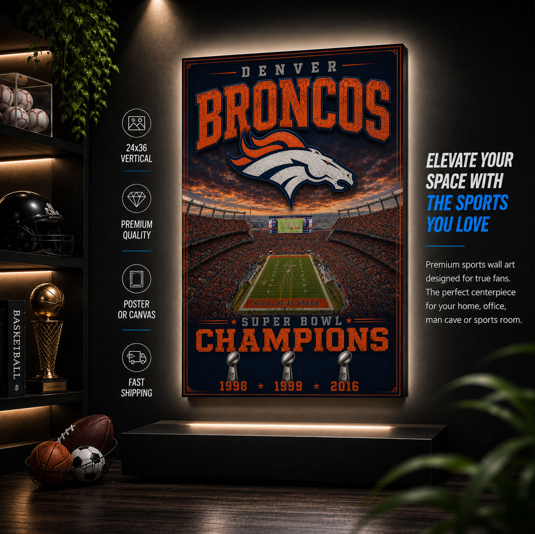 Denver Broncos Stadium Fan Poster or Canvas Wall Art