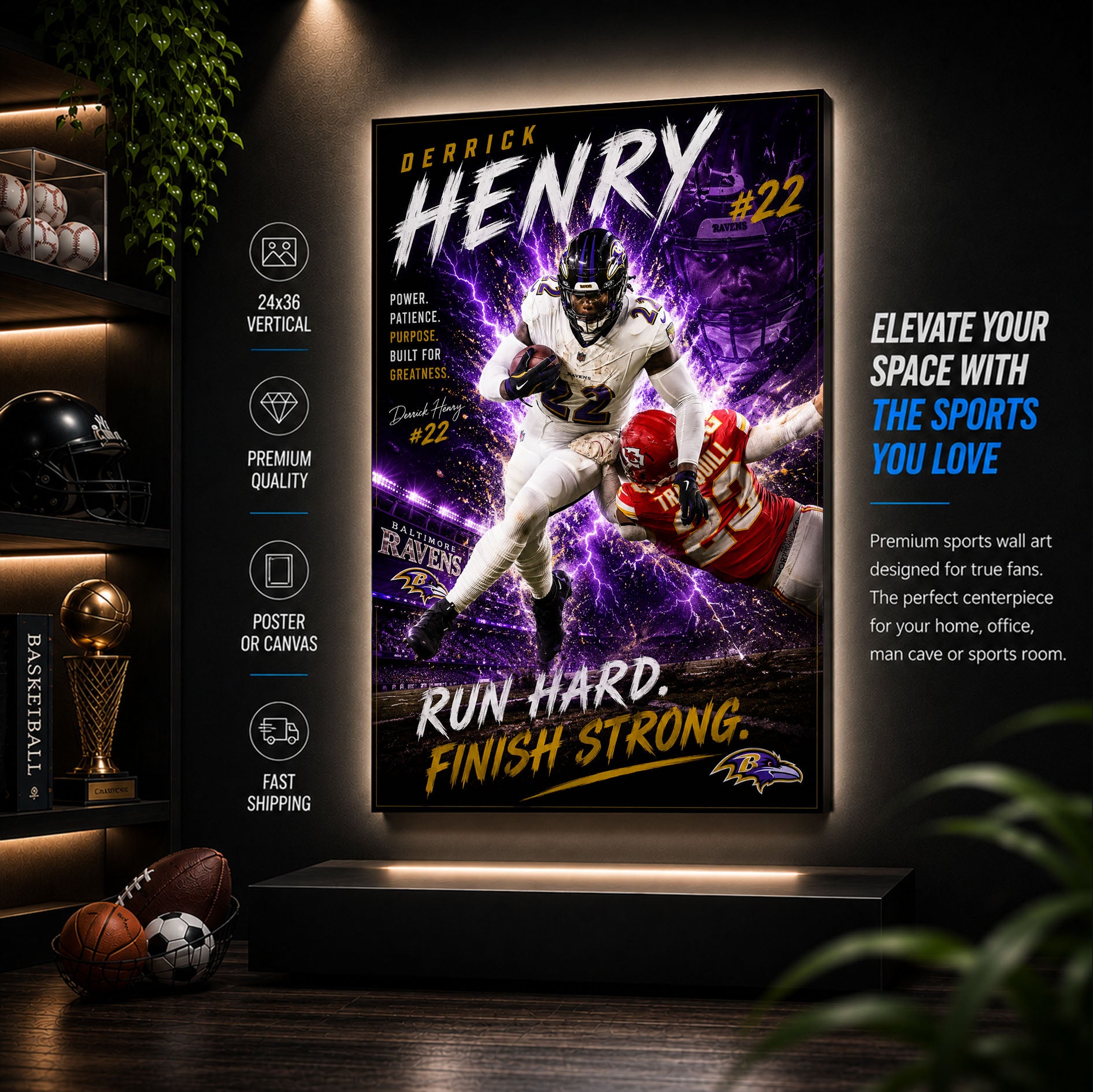 Derrick Henry Ravens Fan Poster or Canvas Wall Art