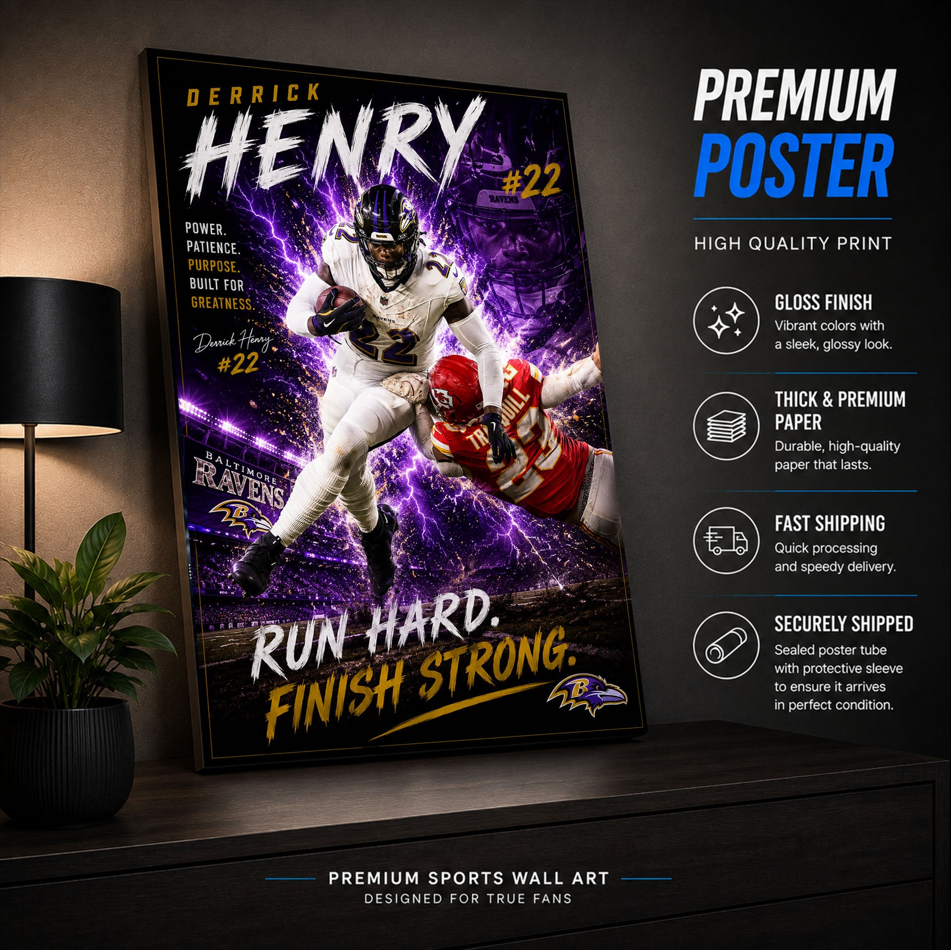 Derrick Henry Ravens Fan Poster or Canvas Wall Art