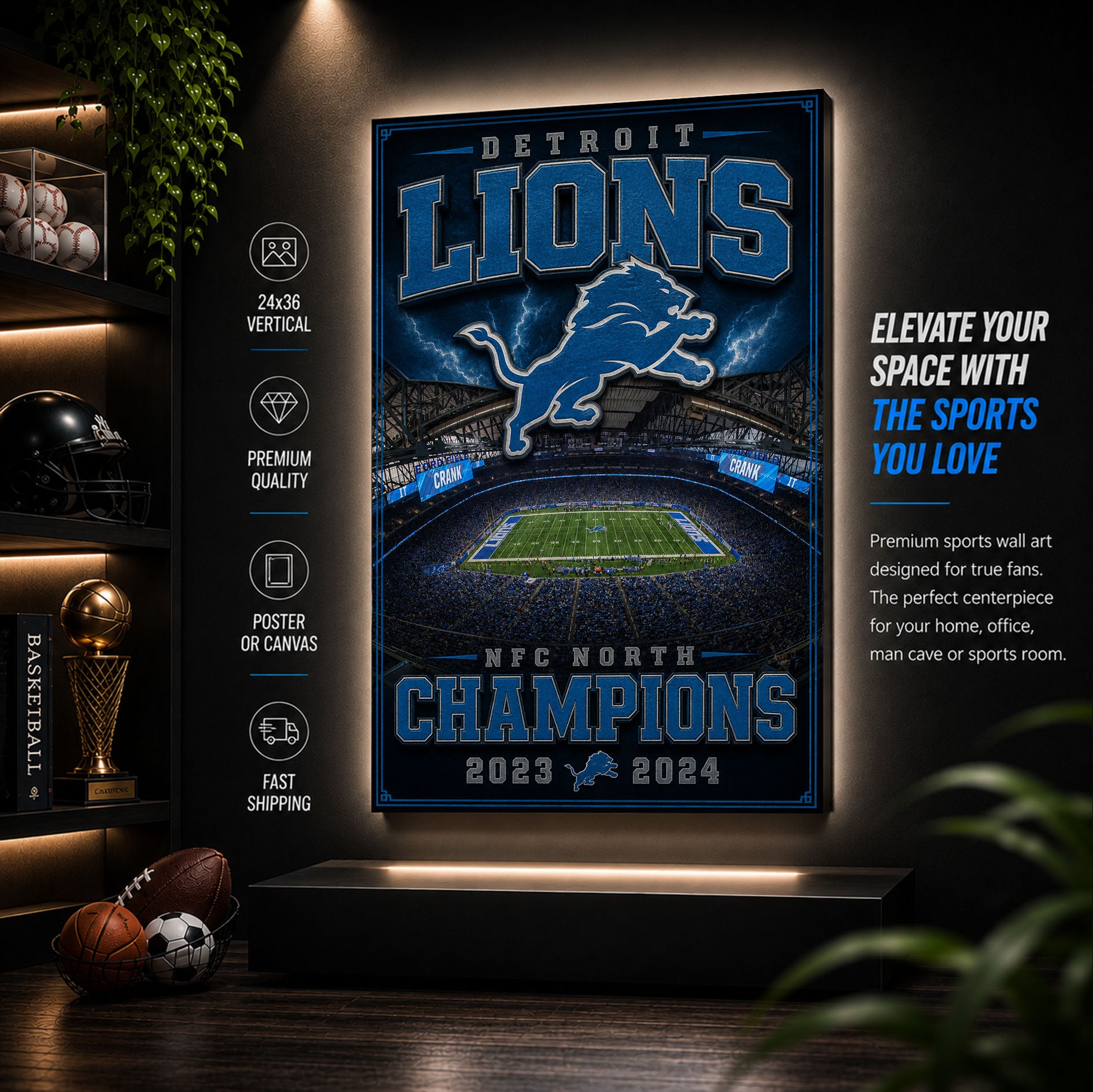 Detroit Lions Stadium Fan Poster or Canvas Wall Art