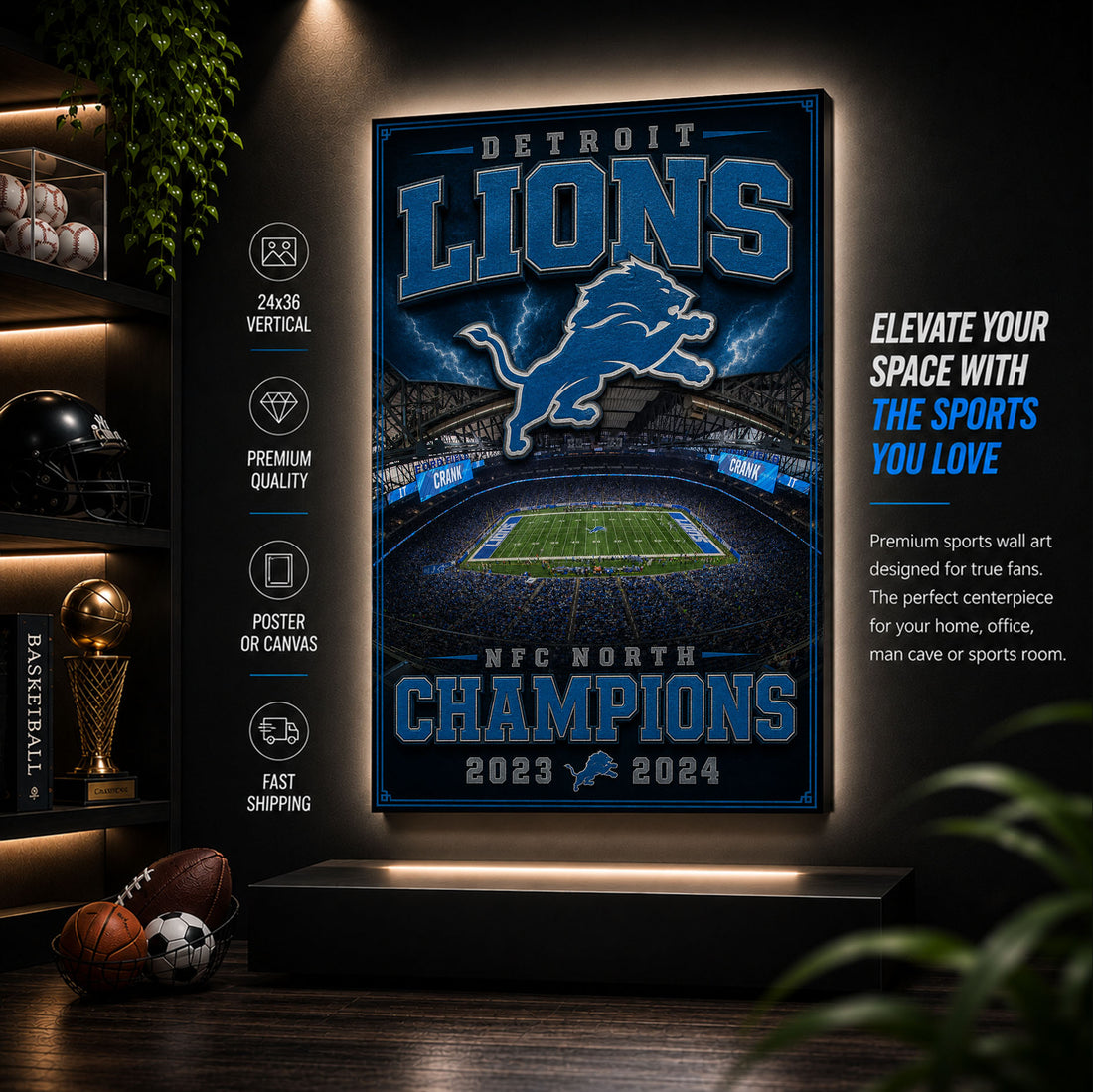 Detroit Lions Stadium Fan Poster or Canvas Wall Art