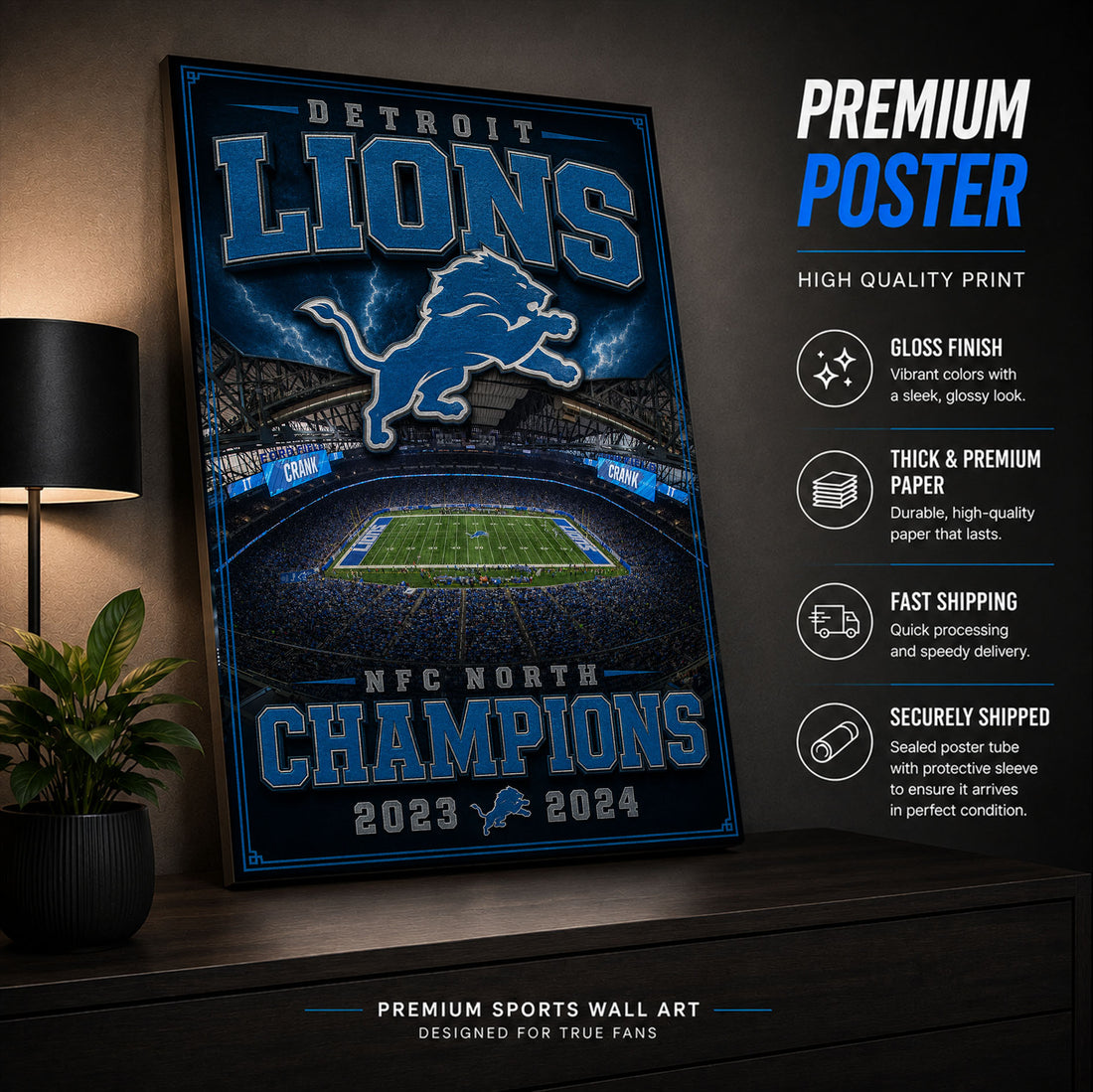 Detroit Lions Stadium Fan Poster or Canvas Wall Art