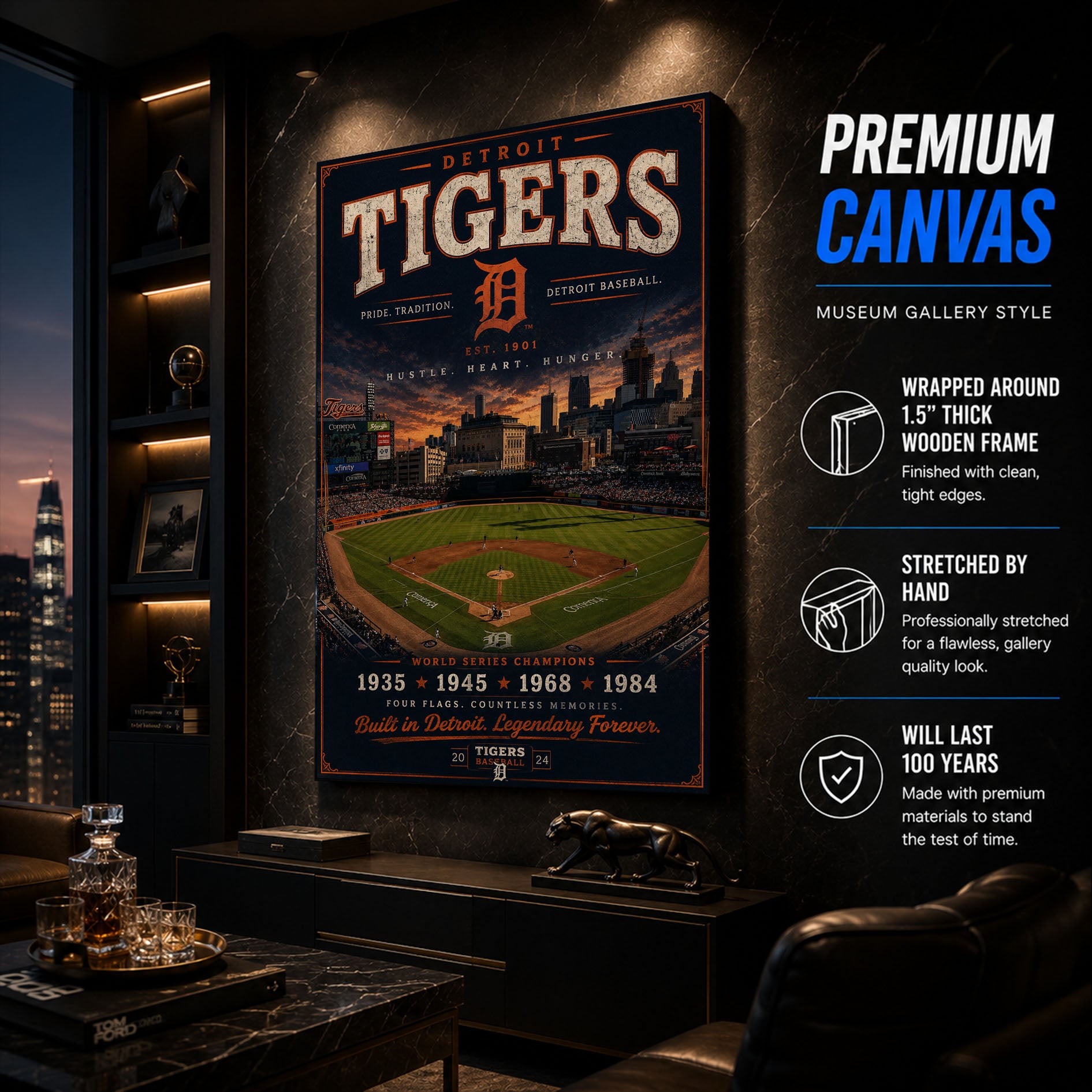 Detroit Tigers Stadium Fan Poster or Canvas Wall Art