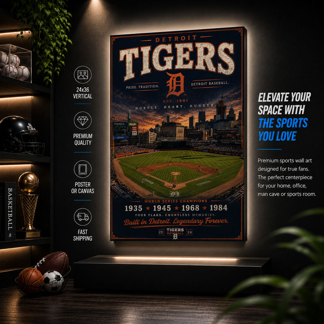 Detroit Tigers Stadium Fan Poster or Canvas Wall Art