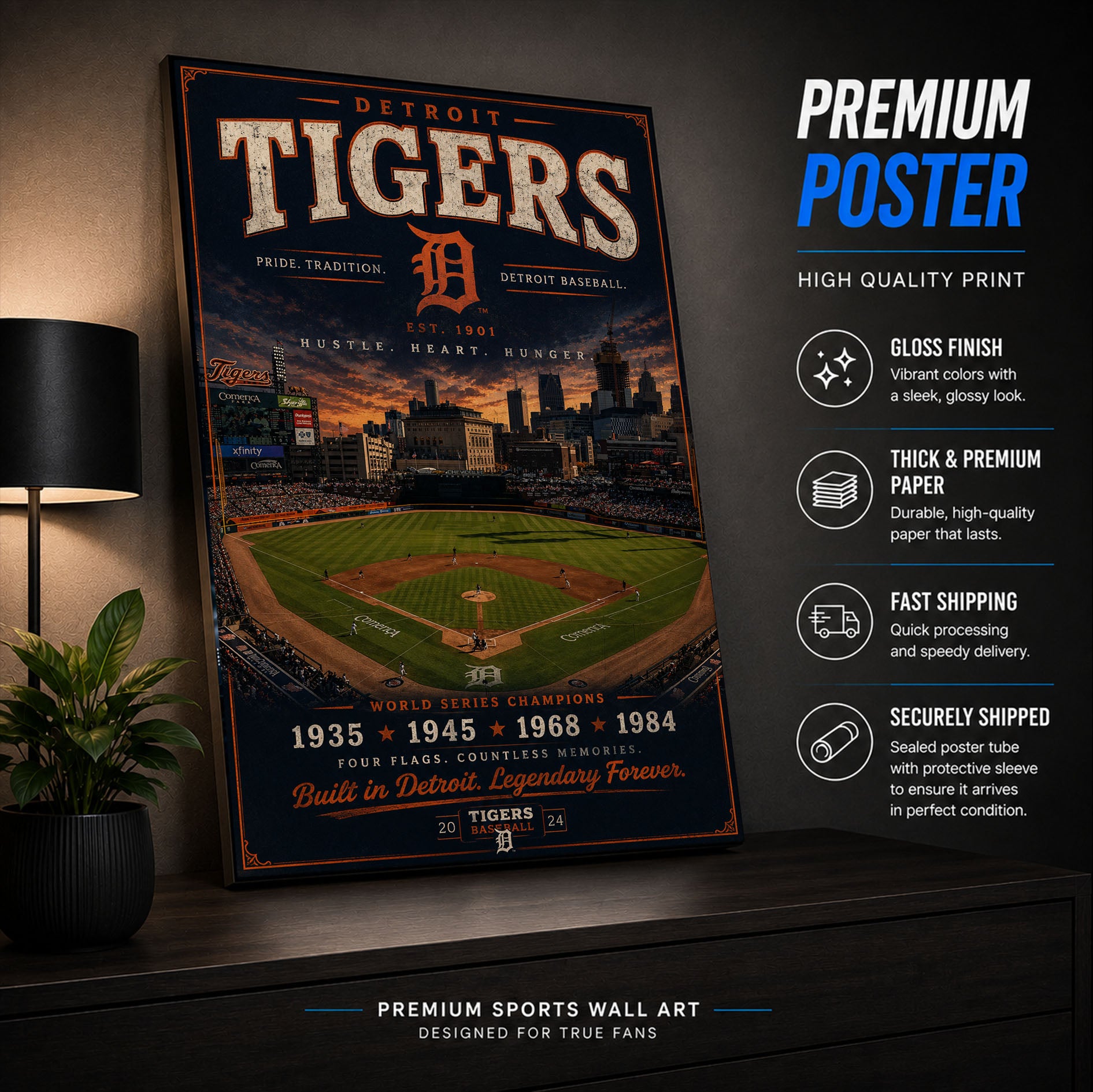 Detroit Tigers Stadium Fan Poster or Canvas Wall Art