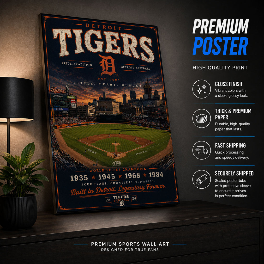 Detroit Tigers Stadium Fan Poster or Canvas Wall Art
