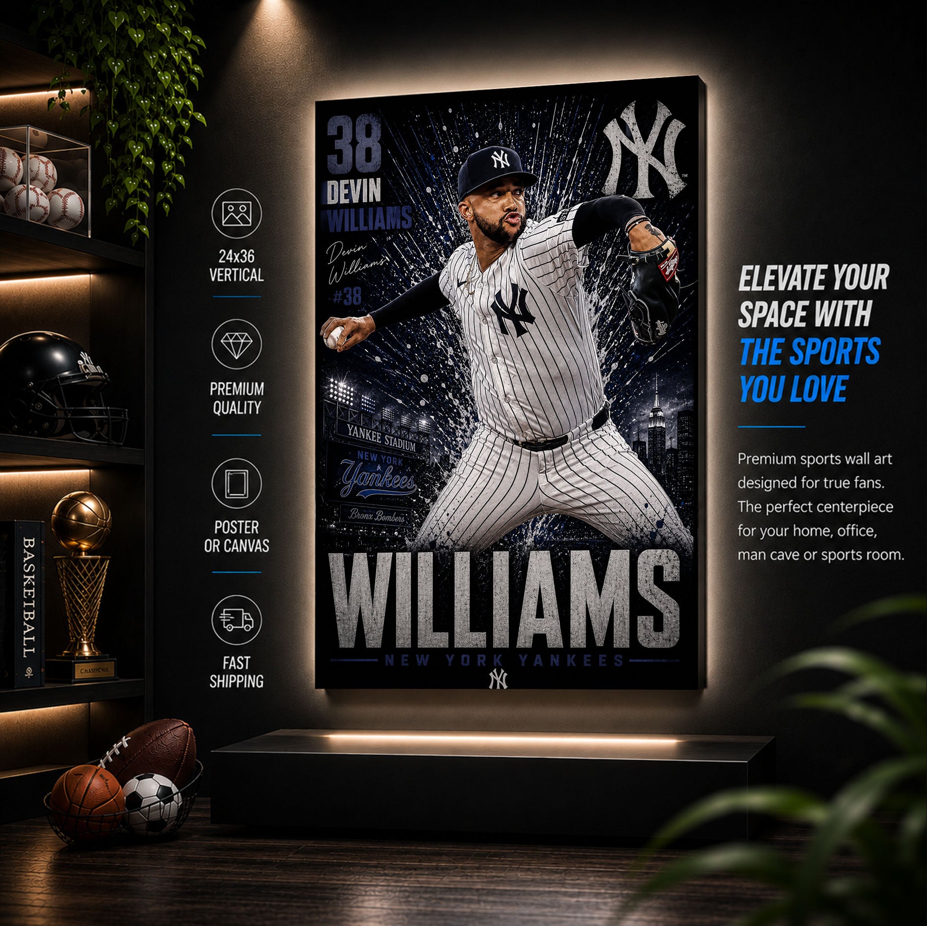Devin Williams Yankees Poster or Canvas Wall Art