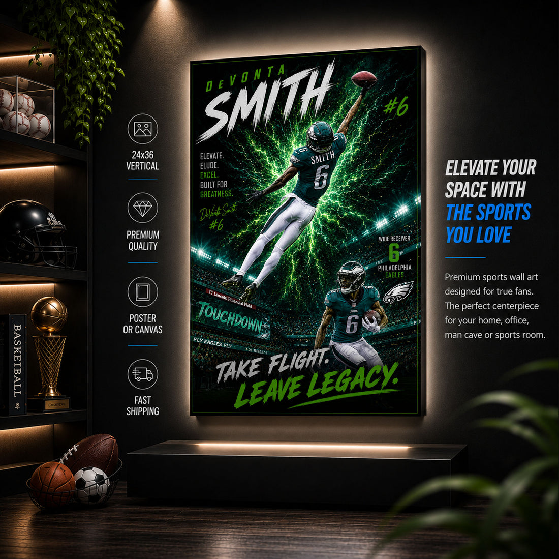 DeVonta Smith Eagles Fan Poster or Canvas Wall Art