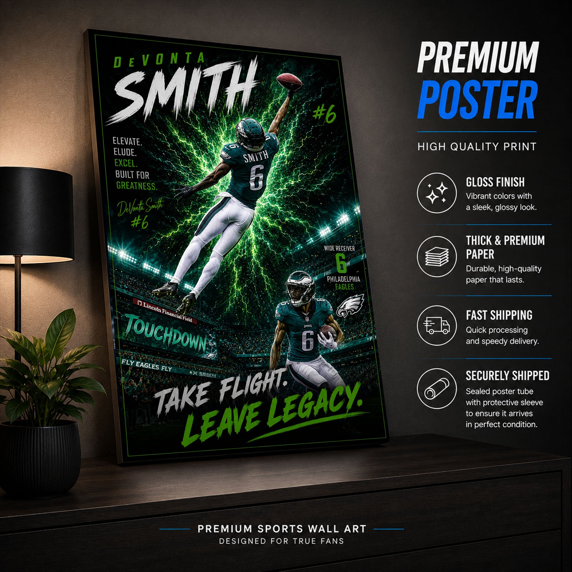 DeVonta Smith Eagles Fan Poster or Canvas Wall Art