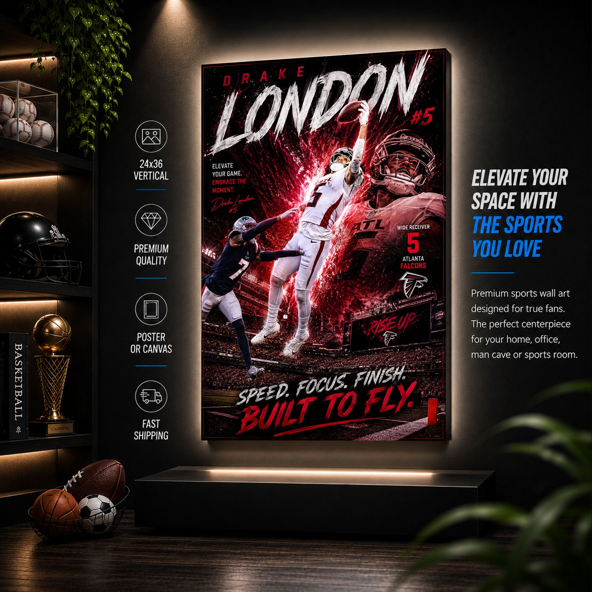 Drake London Falcons Fan Poster or Canvas Wall Art