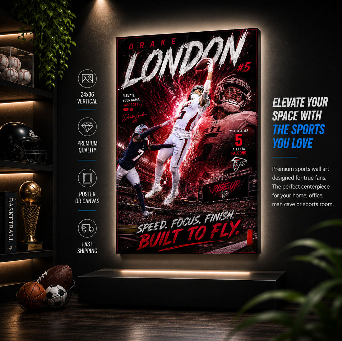 Drake London Falcons Fan Poster or Canvas Wall Art