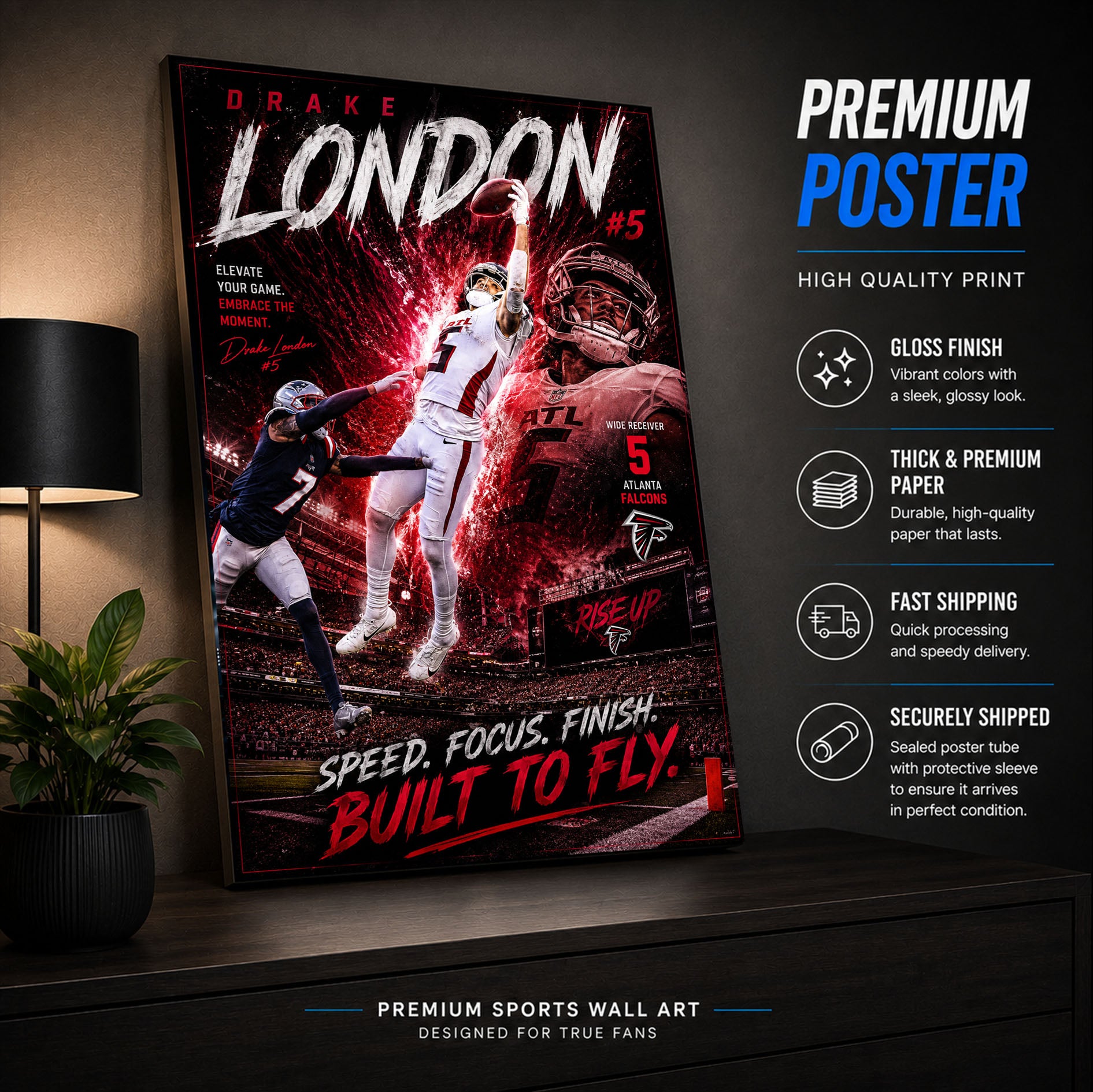 Drake London Falcons Fan Poster or Canvas Wall Art