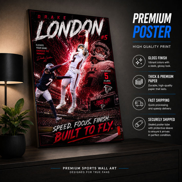 Drake London Falcons Fan Poster or Canvas Wall Art