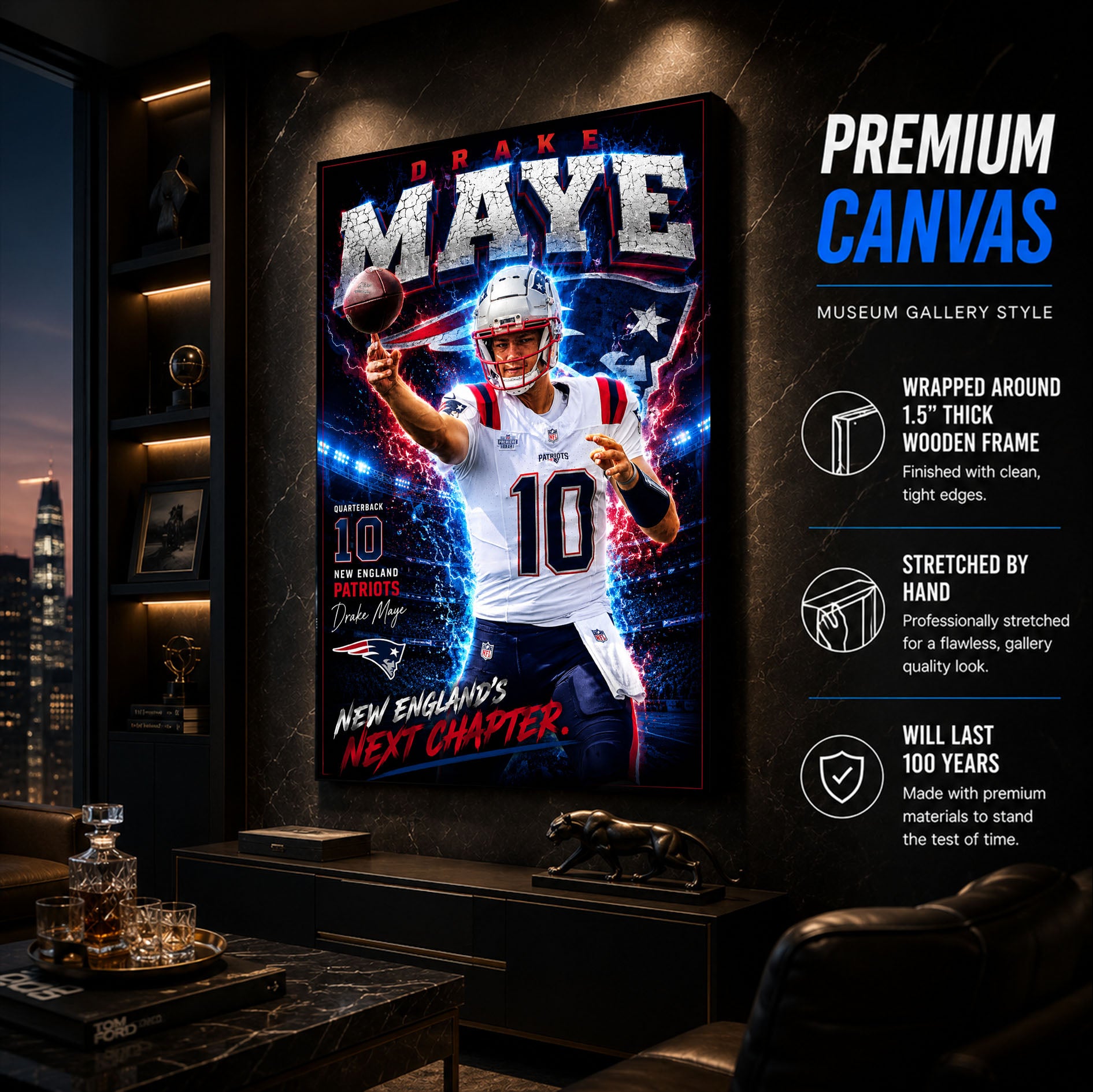 Drake Maye Patriots Fan Poster or Canvas Wall Art