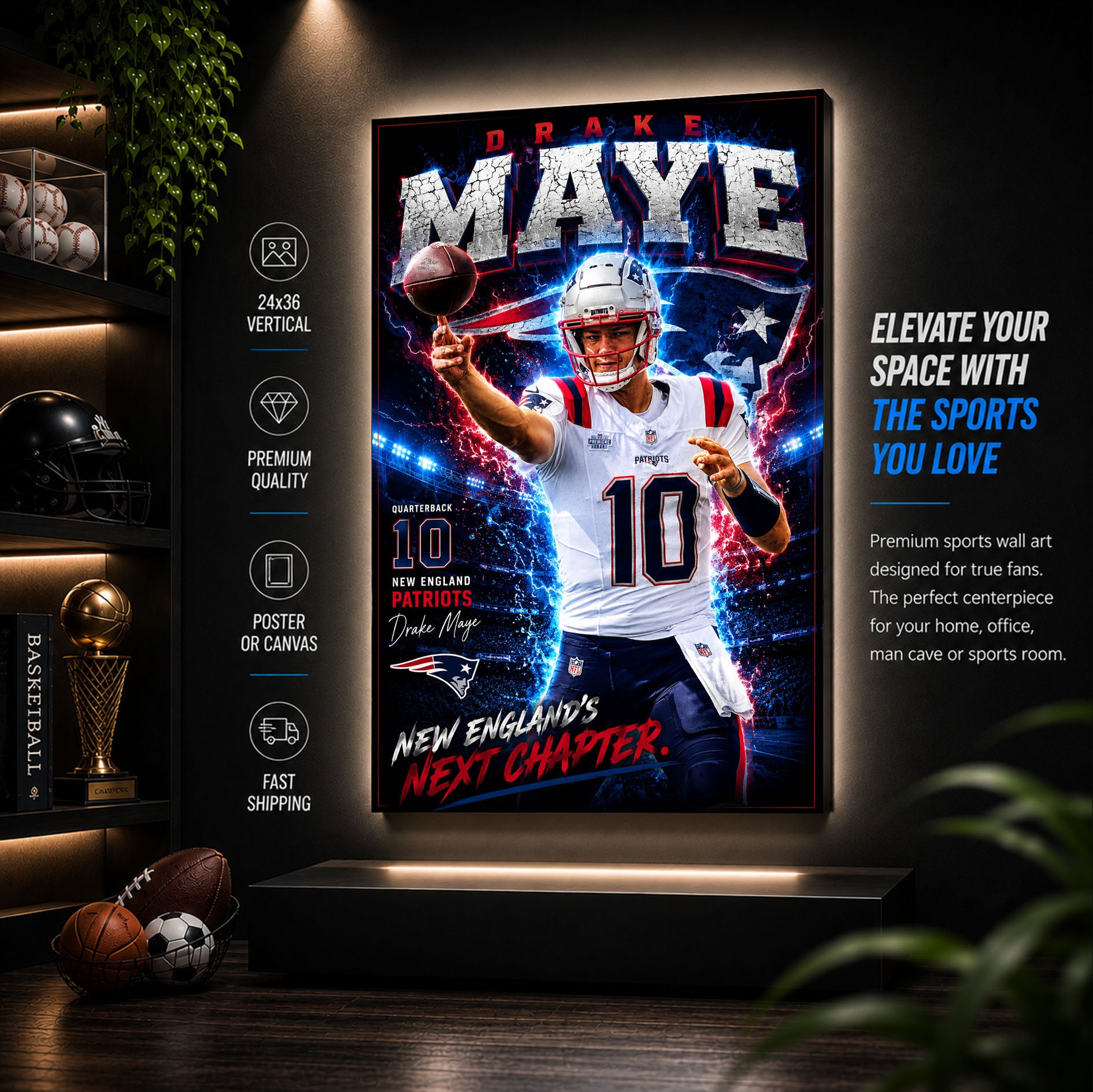 Drake Maye Patriots Fan Poster or Canvas Wall Art