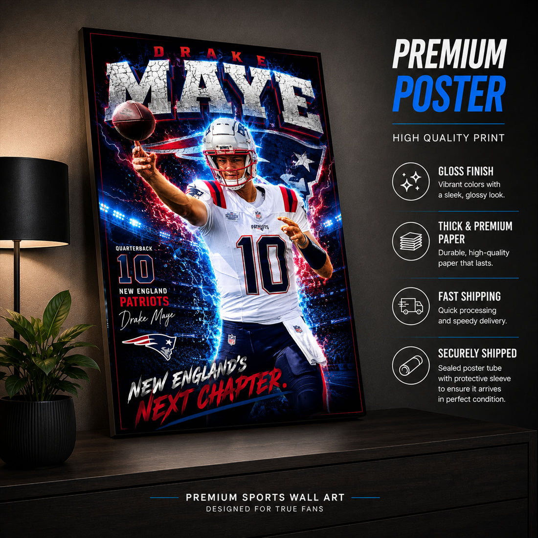 Drake Maye Patriots Fan Poster or Canvas Wall Art