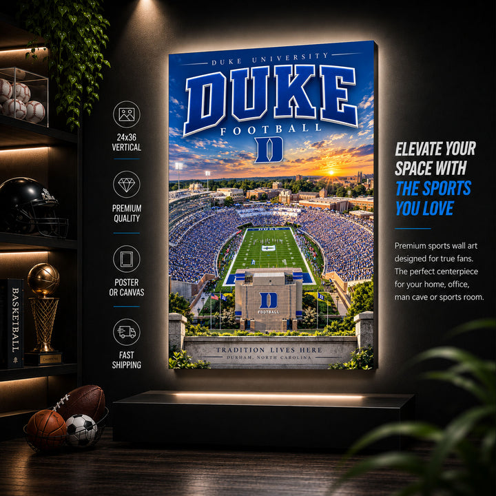 Duke Football Stadium Poster or Canvas Wall Art