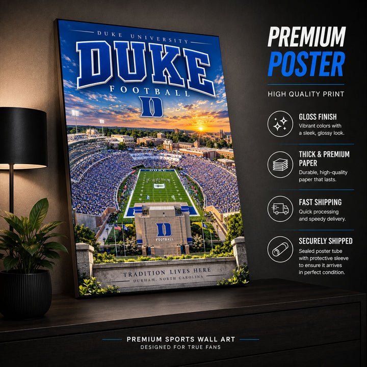 Duke Football Stadium Poster or Canvas Wall Art