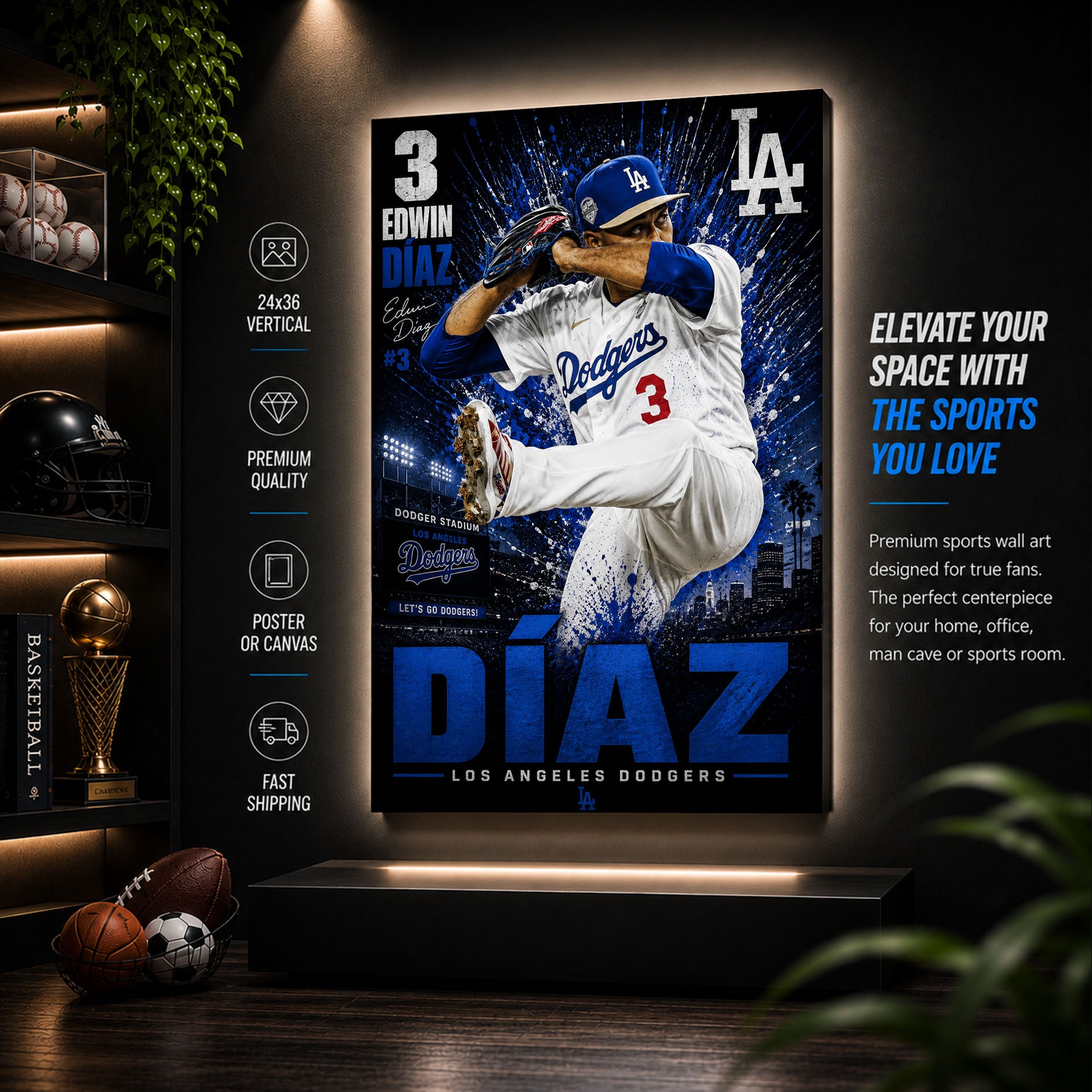 Edwin Diaz Dodgers Poster or Canvas Wall Art