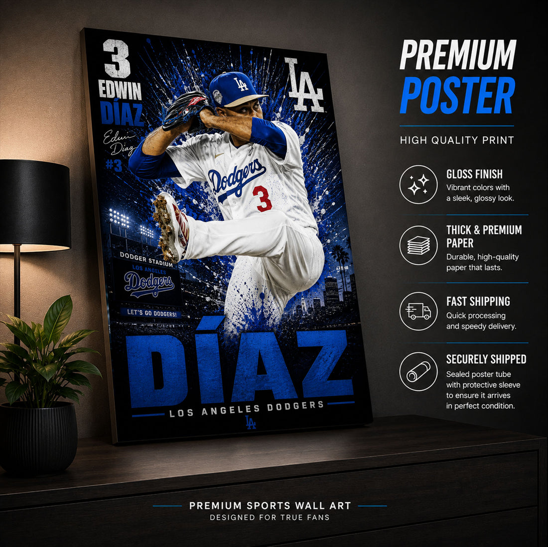 Edwin Diaz Dodgers Poster or Canvas Wall Art
