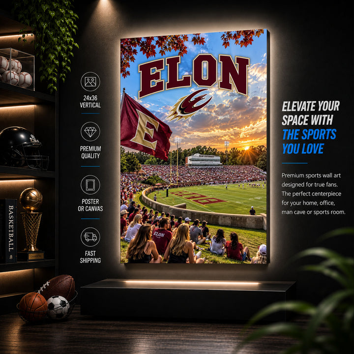 Elon Football Stadium Poster or Canvas Wall Art