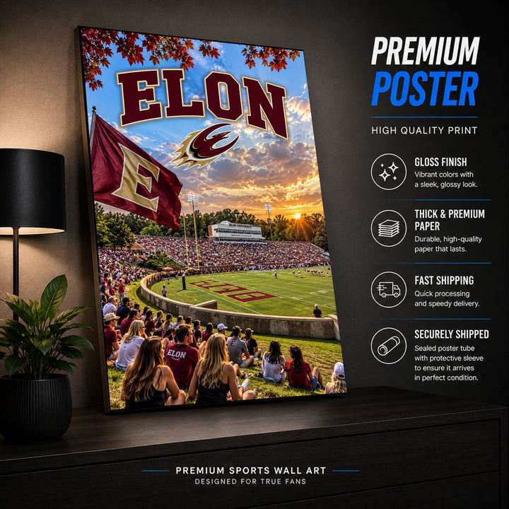Elon Football Stadium Poster or Canvas Wall Art