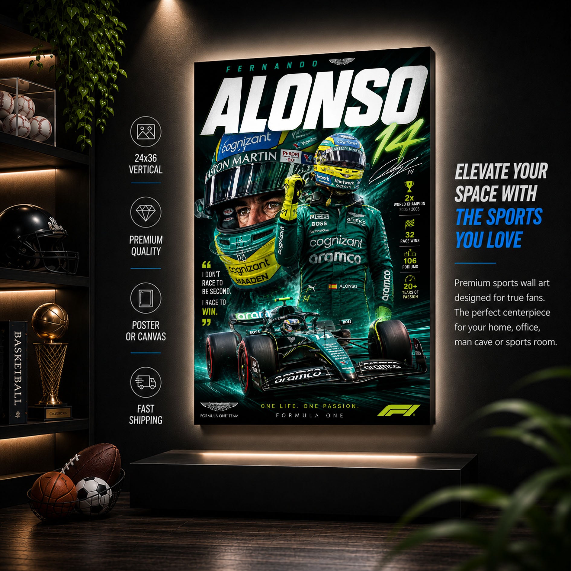 Fernando Alonso Poster & Canvas – Spanish Formula 1 Motorsport Racing F1 Wall Art