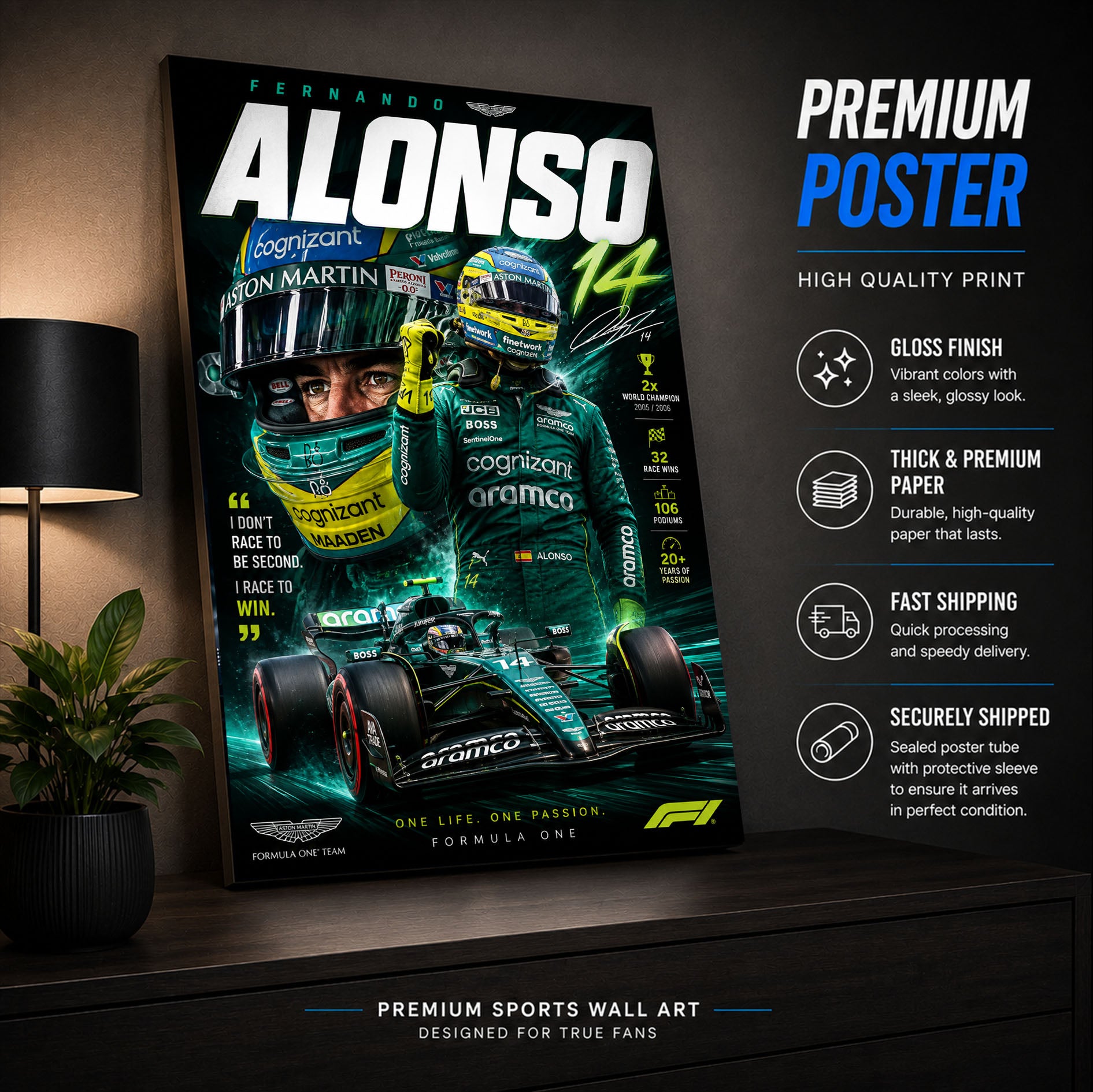 Fernando Alonso Poster & Canvas – Spanish Formula 1 Motorsport Racing F1 Wall Art
