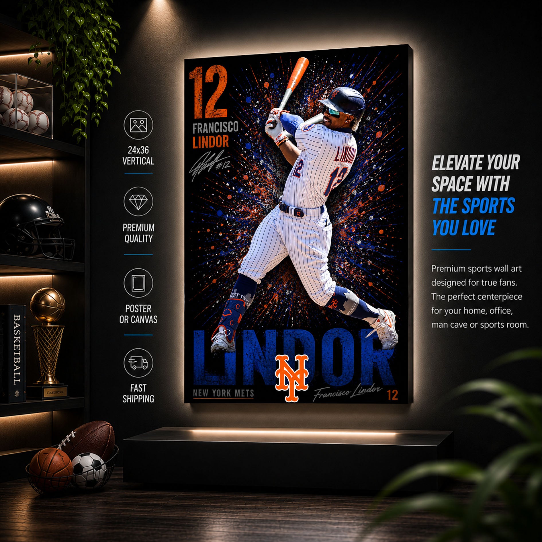 Francisco Lindor Mets Poster or Canvas Wall Art