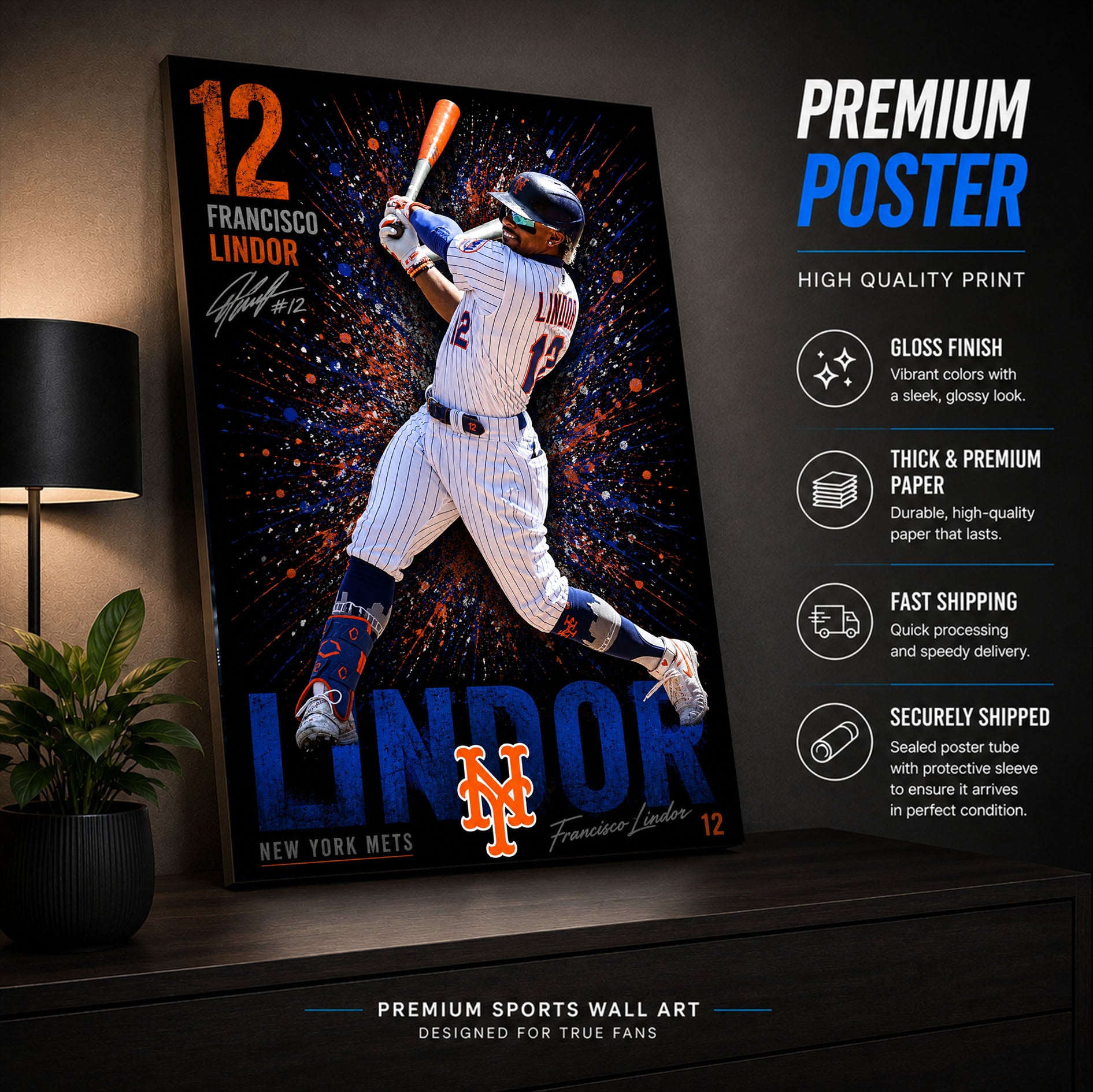 Francisco Lindor Mets Poster or Canvas Wall Art