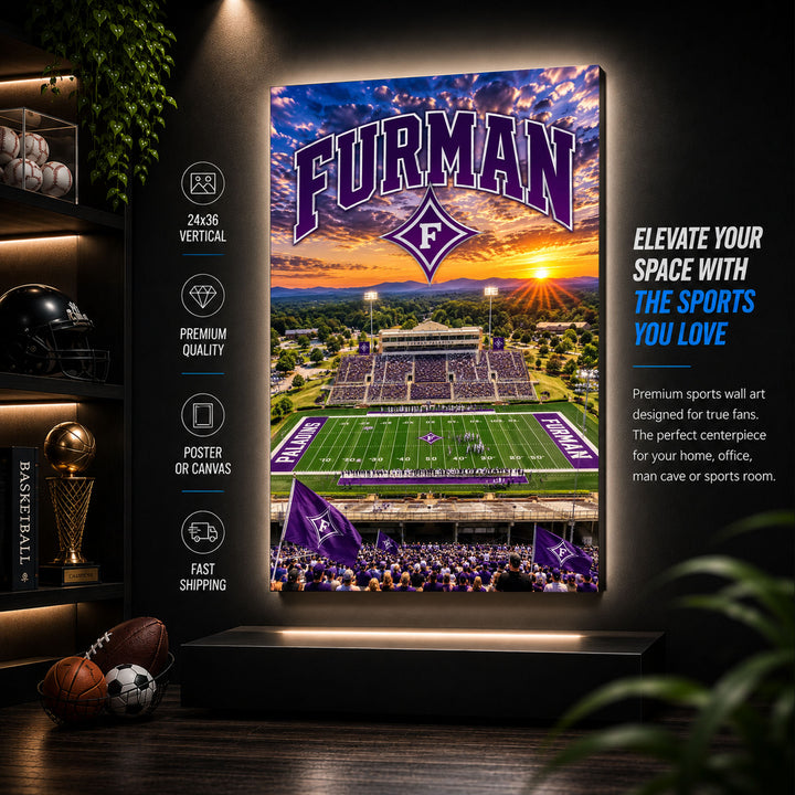 Furman Football Stadium Poster or Canvas Wall Art