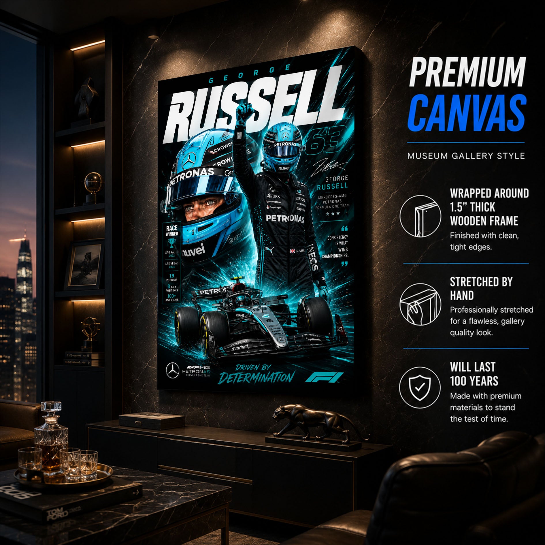 George Russell Racing Poster & Canvas – British Formula 1 Motorsport Wall Art