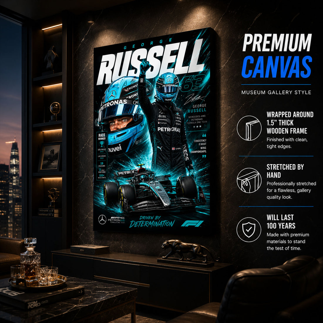 George Russell Racing Poster & Canvas – British Formula 1 Motorsport Wall Art