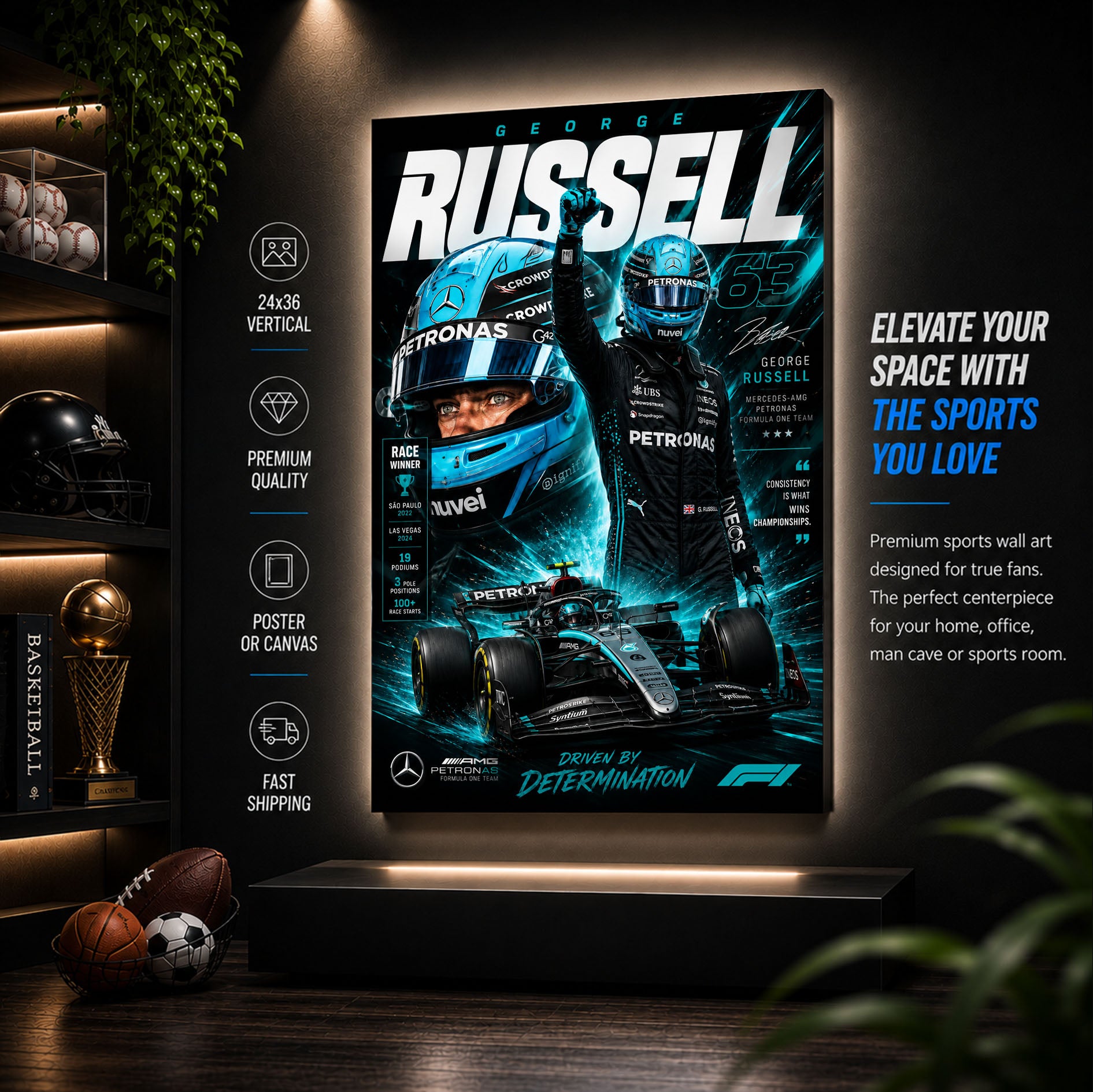 George Russell Racing Poster & Canvas – British Formula 1 Motorsport Wall Art