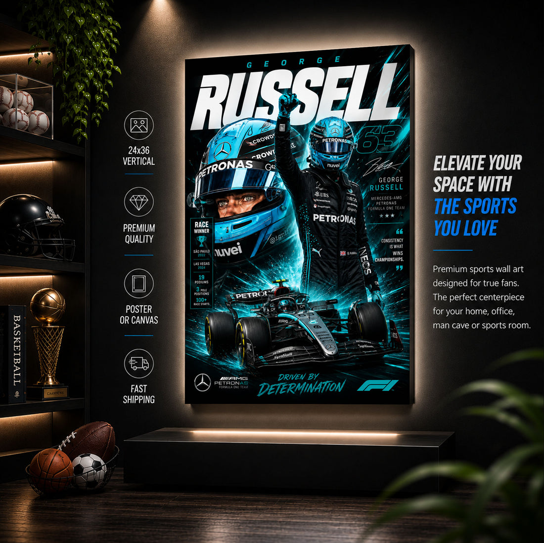 George Russell Racing Poster & Canvas – British Formula 1 Motorsport Wall Art