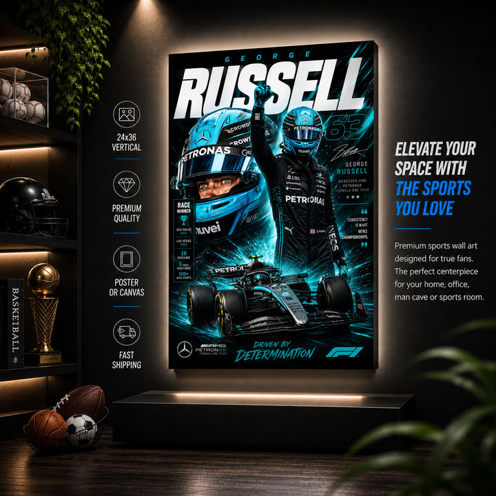 George Russell Racing Poster & Canvas – British Formula 1 Motorsport Wall Art