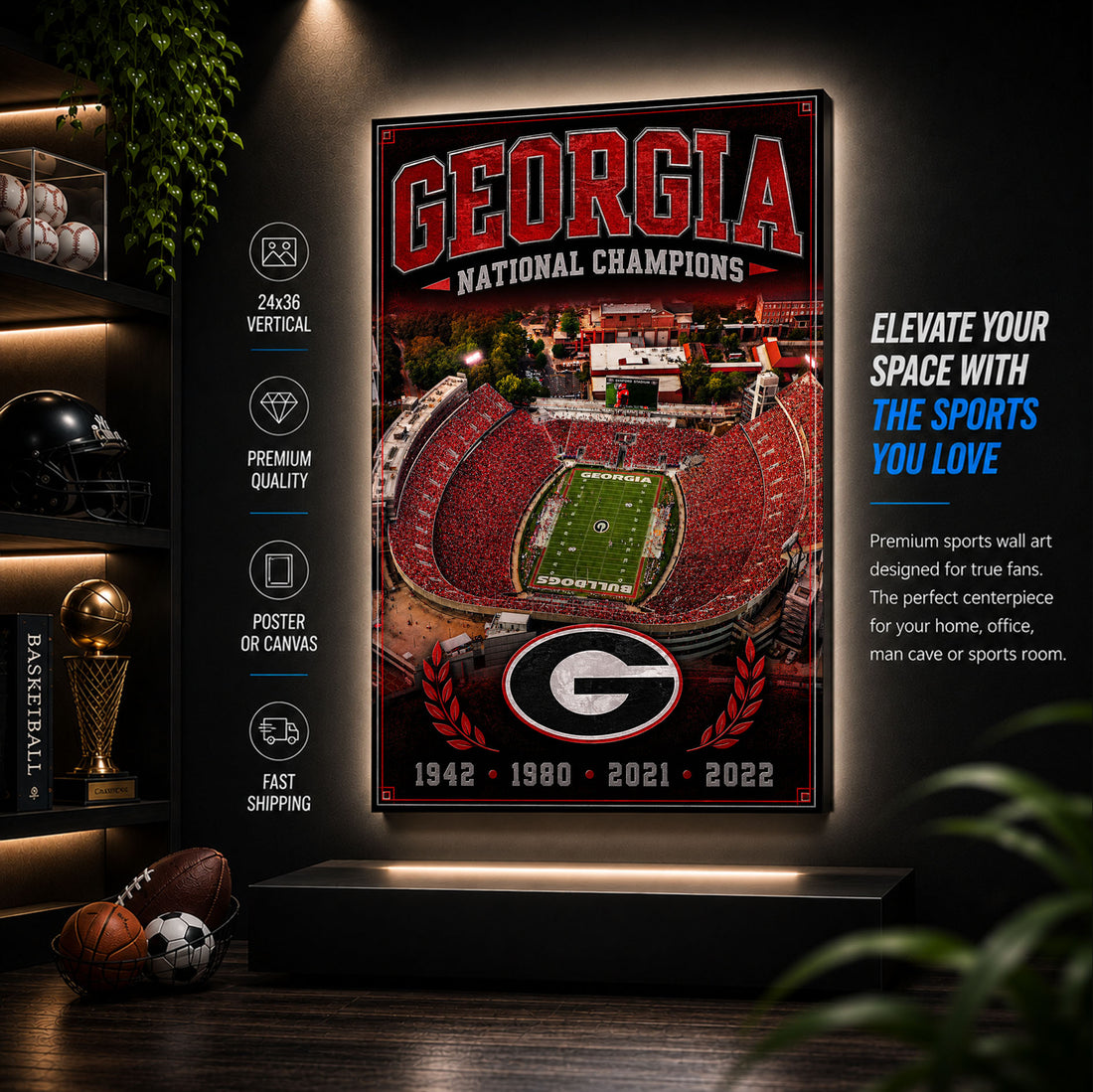 Georgia Bulldogs Football Stadium Fan Poster or Canvas Wall Art