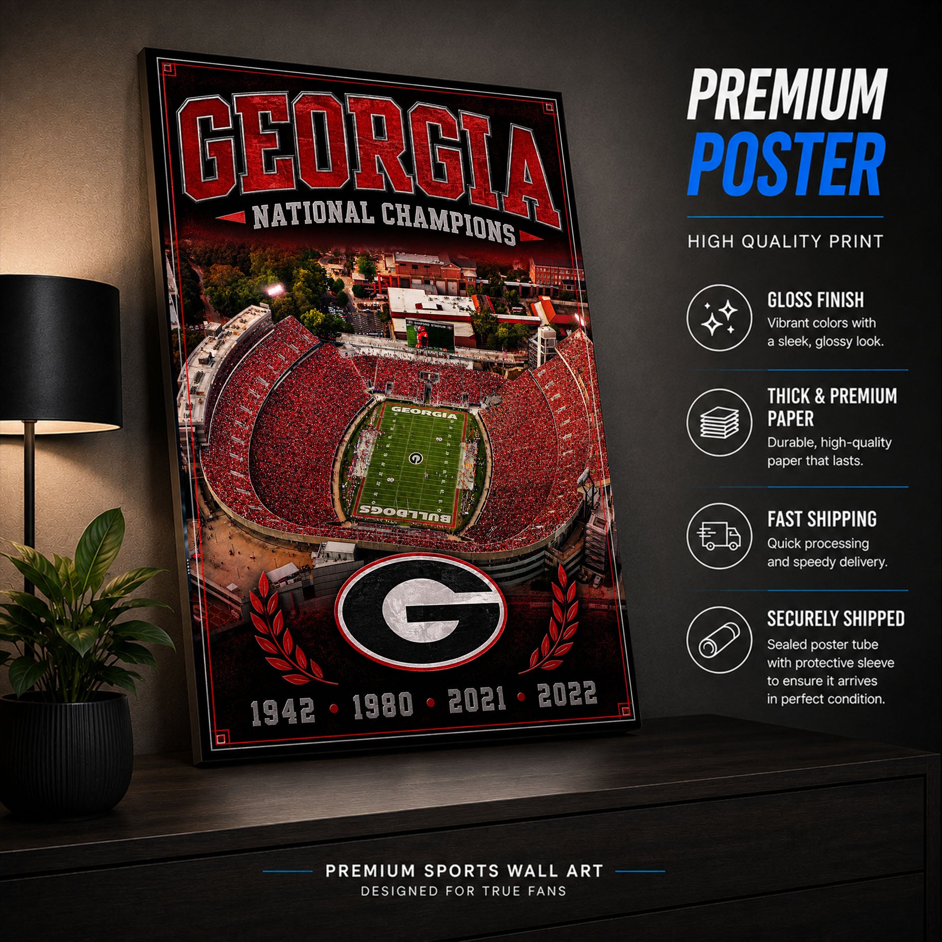 Georgia Bulldogs Football Stadium Fan Poster or Canvas Wall Art