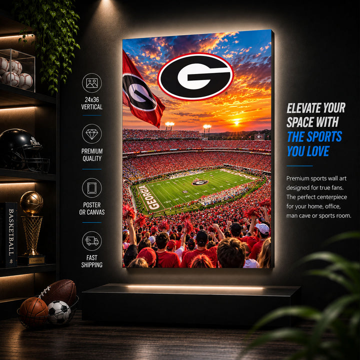 Georgia Bulldogs Football Stadium Poster or Canvas Wall Art