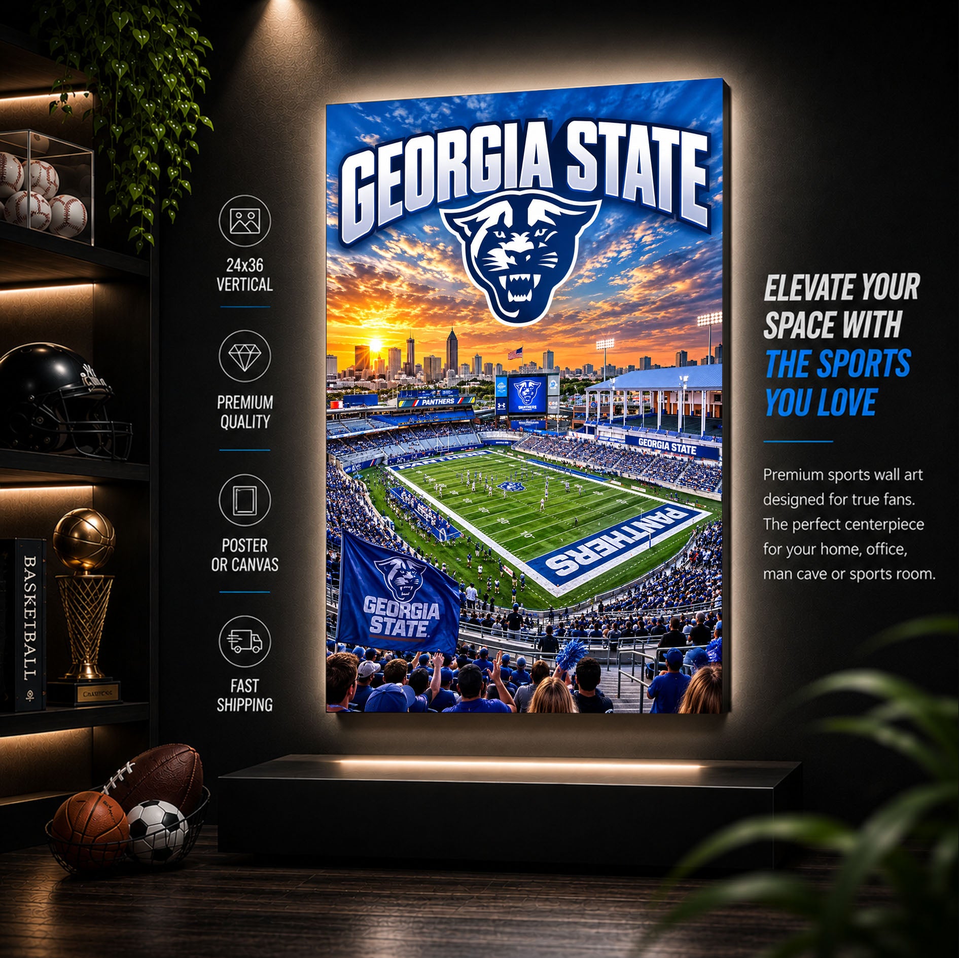 Georgia State Football Stadium Poster or Canvas Wall Art