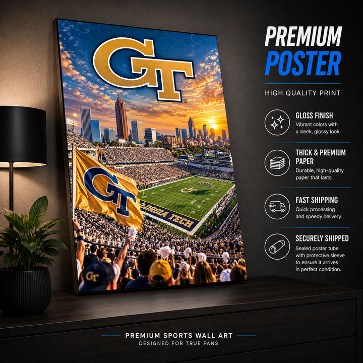 Georgia Tech Jackets Football Stadium Poster or Canvas Wall Art