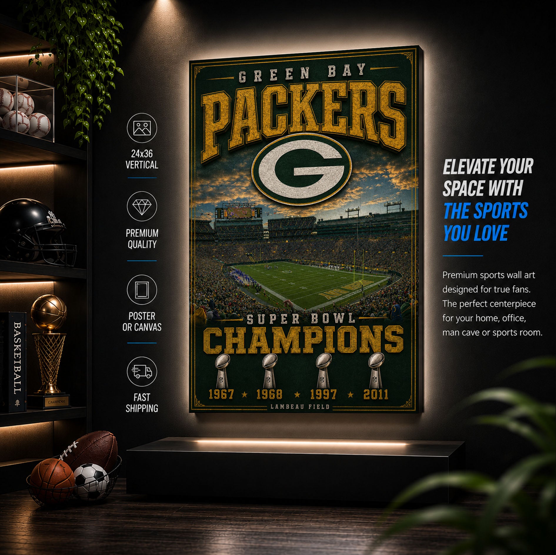 Green Bay Packers Stadium Fan Poster or Canvas Wall Art
